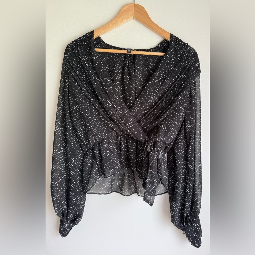 Black Polka Dot Wrap Blouse
